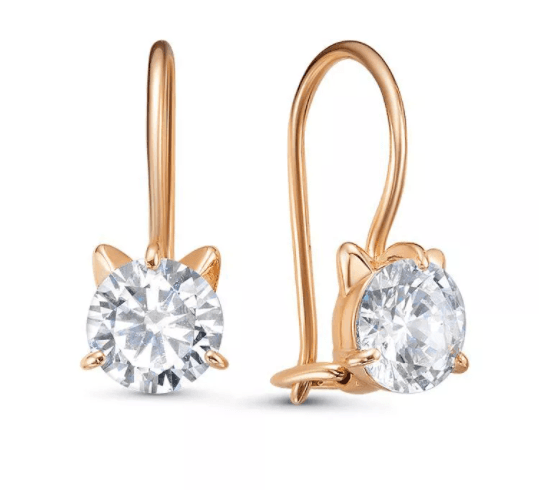 Серьги детские из золота 585 с фианитами