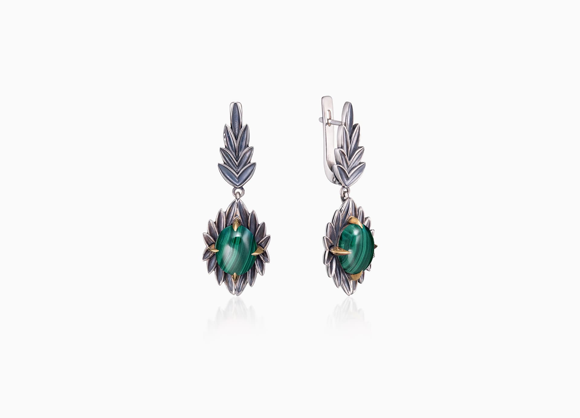 Серьги из серебра 925 с малахитами