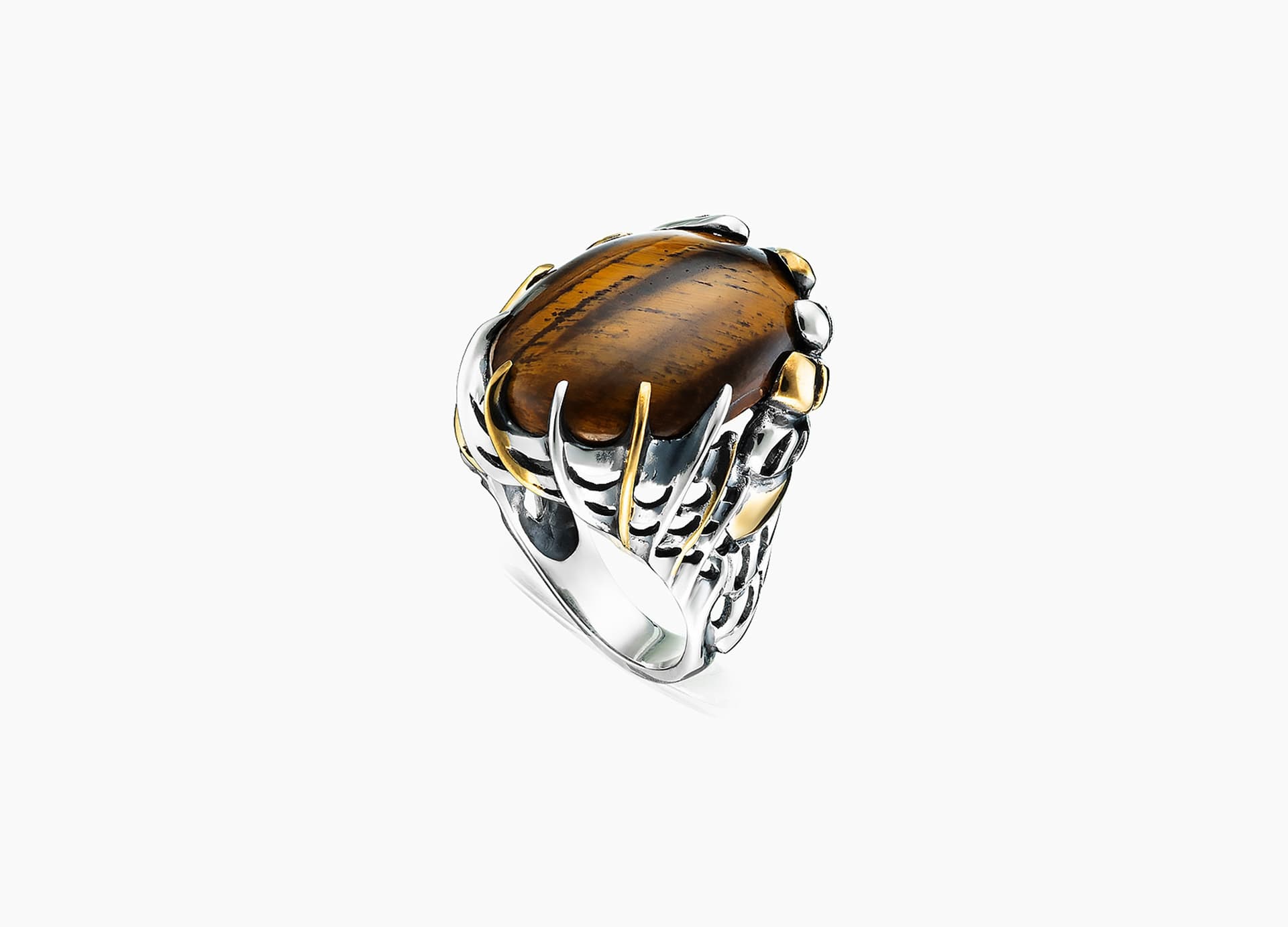 Кольцо из серебра 925 с тигровым глазом